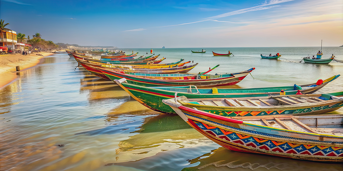 Picture of colorful Senegalese boats captured in Senegal , Seneg