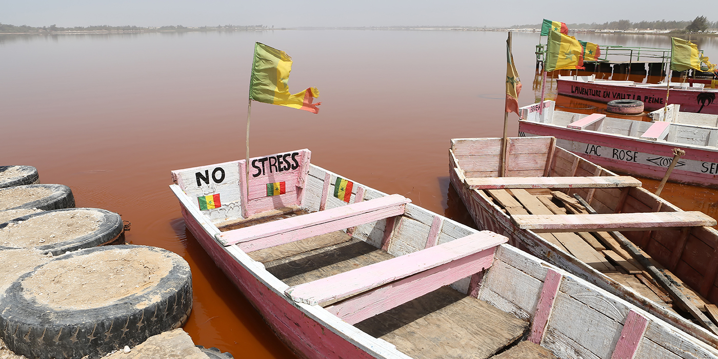 Lake Retba, Lac Rose in Senegal, Africa. Senegalese landscape, s
