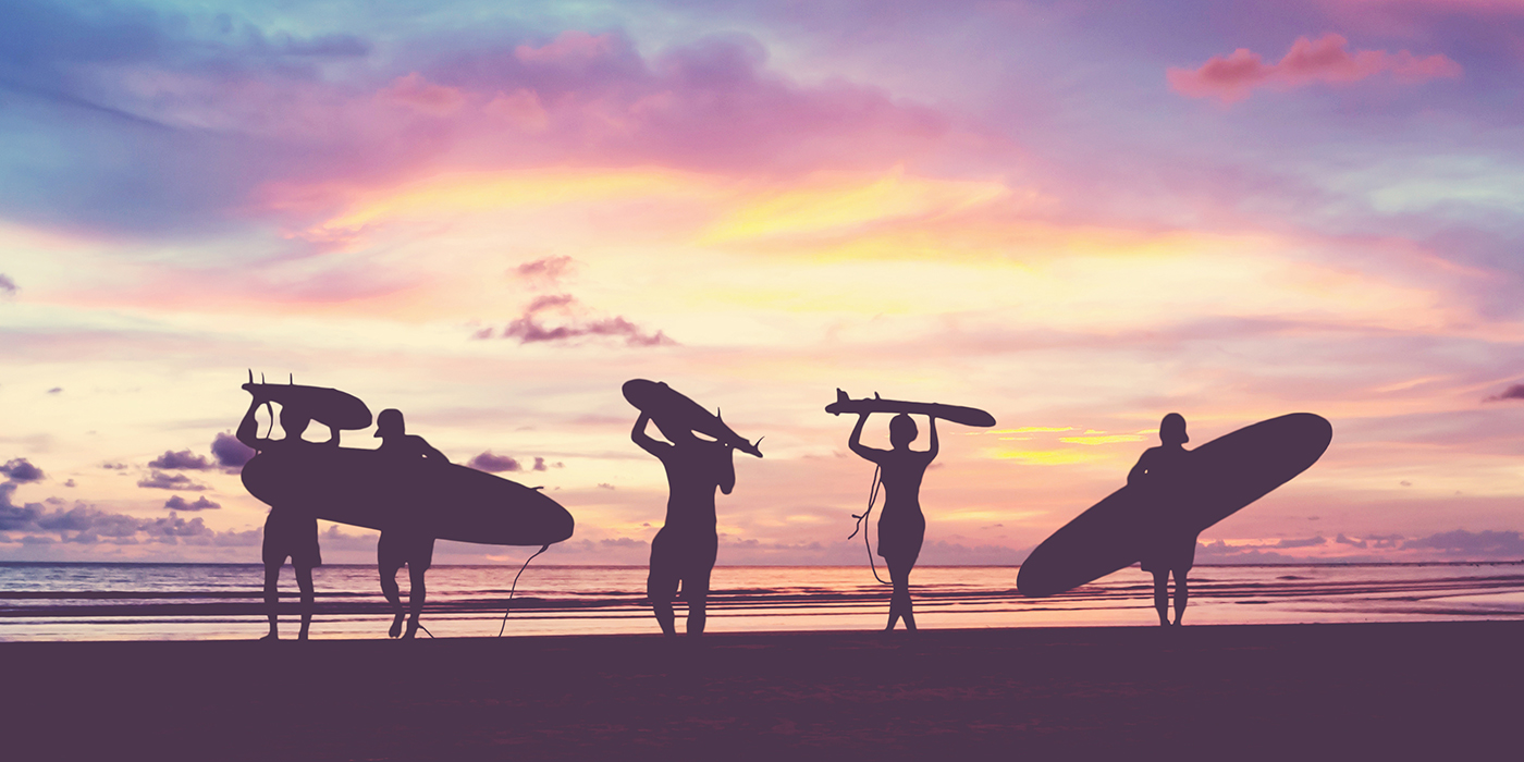 Silhouette Of surfer people